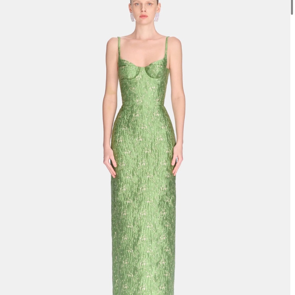 Montsand Elegant Brocade Green Evening Dress